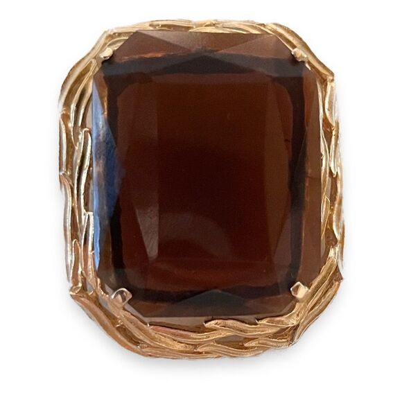 VTG Gold Toned Large Smoky Quartz and Gold Toned Brooch - Picture 1 of 2
